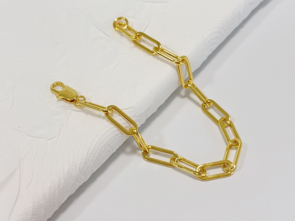 18k Yellow Gold 7.5mm Paperclip Chain Cable Rolo Link Bracelet Womens Men 7.5″