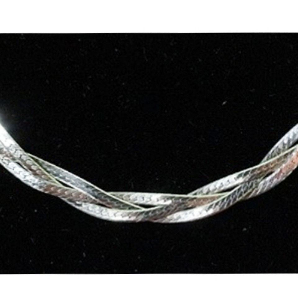 Triple Strand Braided Woven Herringbone Necklace 925 Sterling Silver Italy VTG