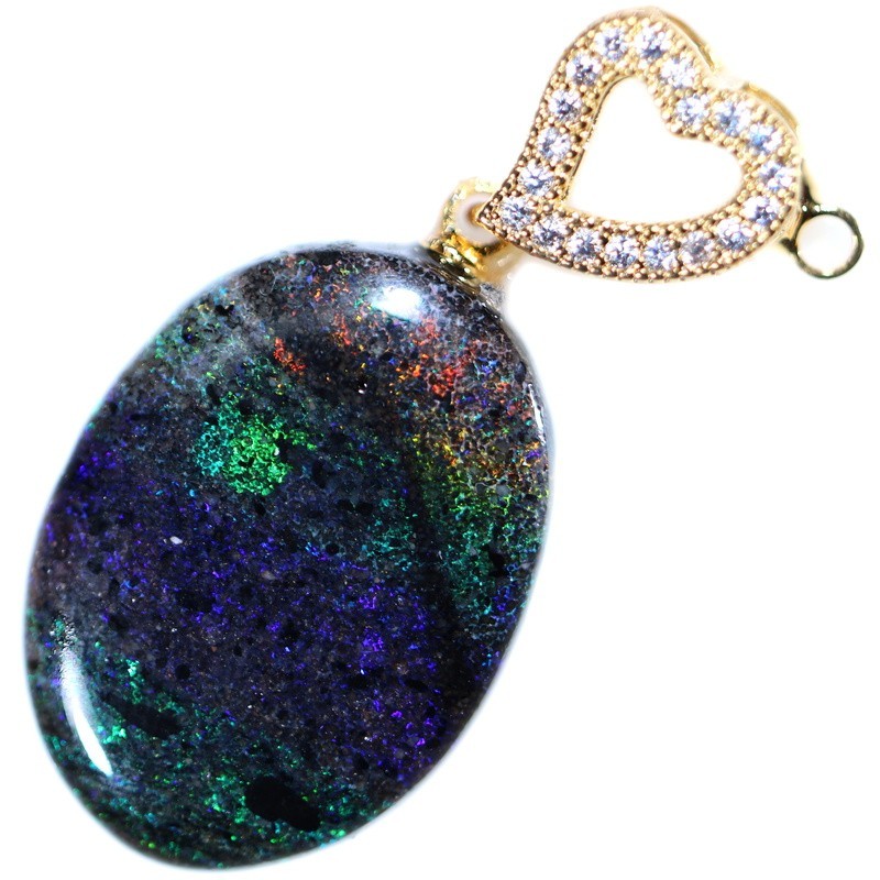 Andamooka Rainbow Matrix Opal Pendant. 925 Silver. Australian Opal Jewellery