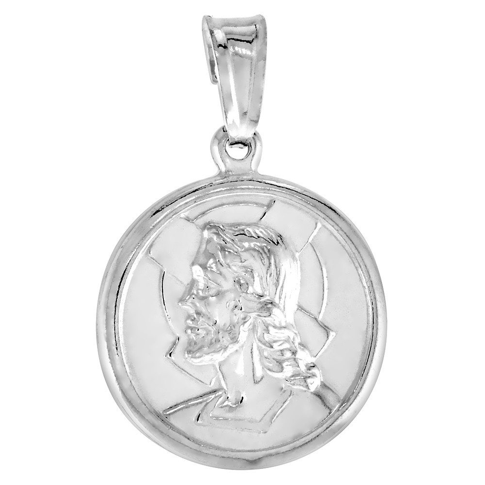 925 Sterling Silver Jesus Medal Round Necklace 11/16 (18mm) Inch Diameter