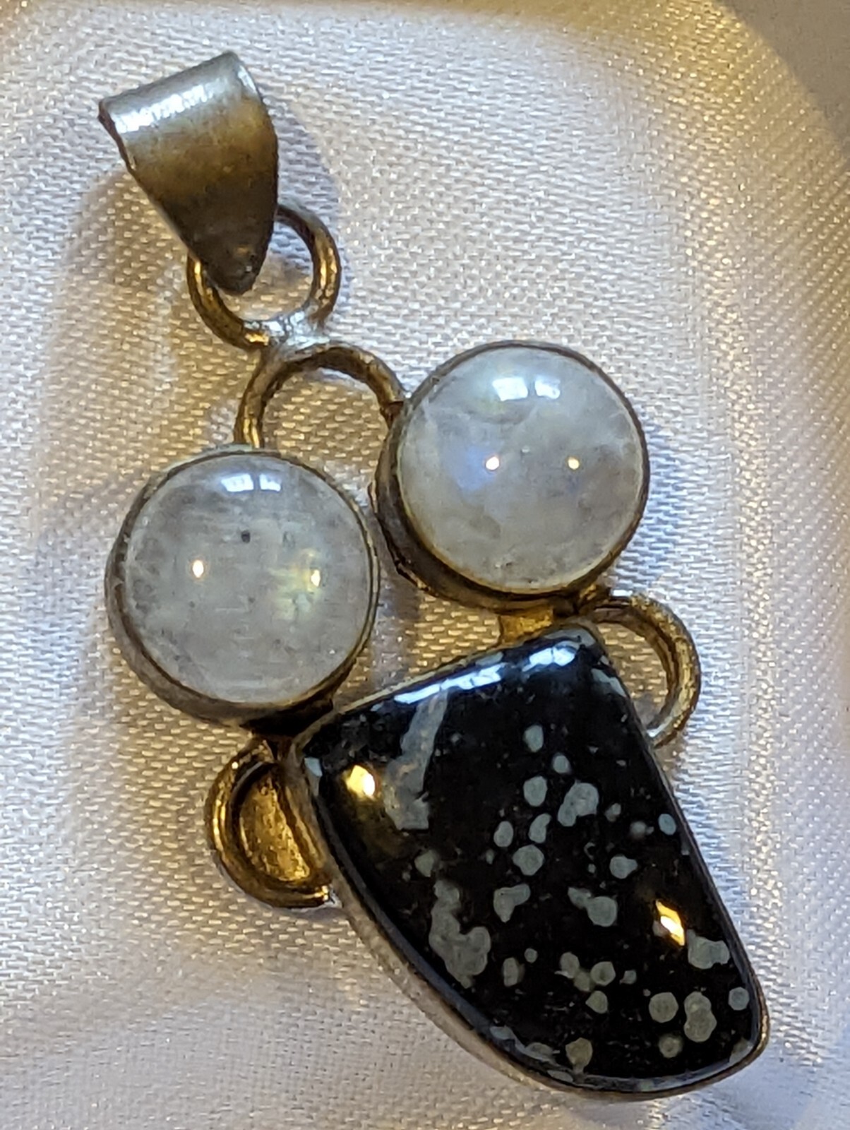 Vintage Natural Jasper & Moonstone Gemstone Pendant on German Silver 11g 50x24mm
