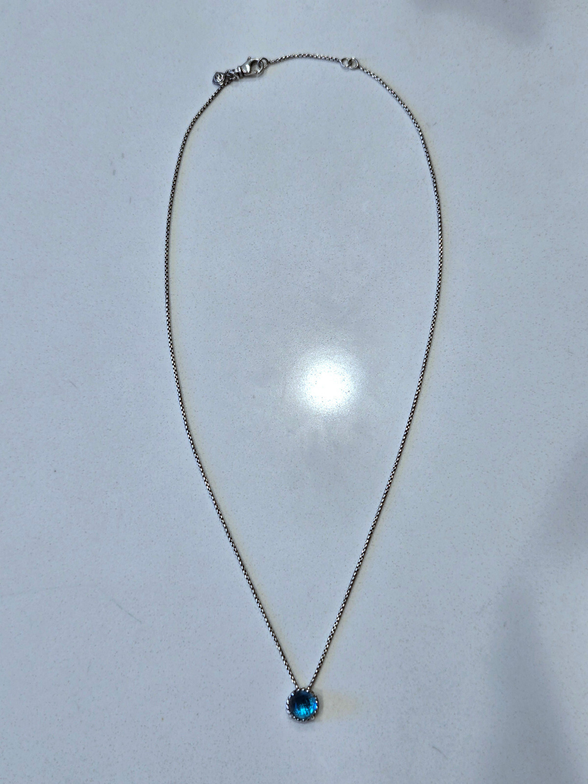 David Yurman Petite Chatelaine Necklace Sterling Silver with Blue Topaz Pendant