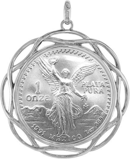 Sterling Silver Braided Edge 1 Onza Plata Libertad Bezel Pendant for 36 mm Coins