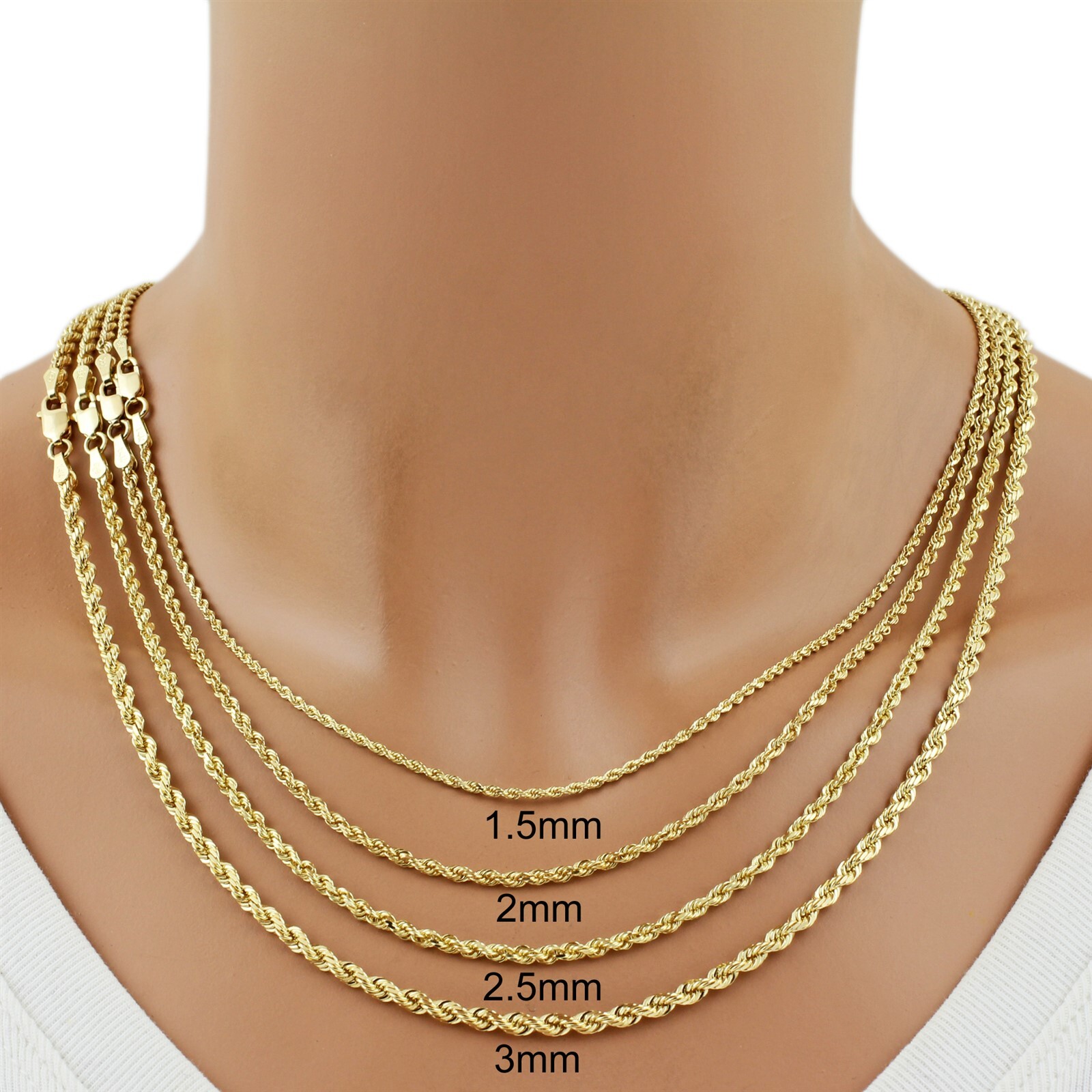 Absolutely Genuine 14K Yellow Gold Dia Cut Rope Chain All Sizes