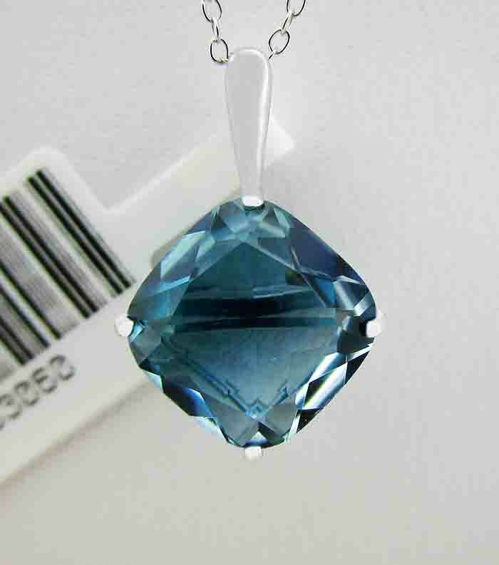 GENUINE 2.58 Cts BLUE ZIRCON PENDANT 14k WHITE GOLD * Free Certificate Appraisal
