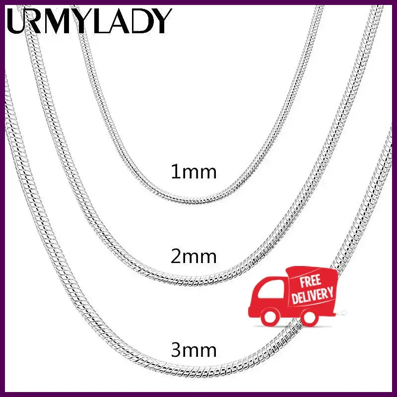 40-75cm 925 Sterling Silver 1MM/2MM/3MM solid Snake Chain Necklace For Men Women