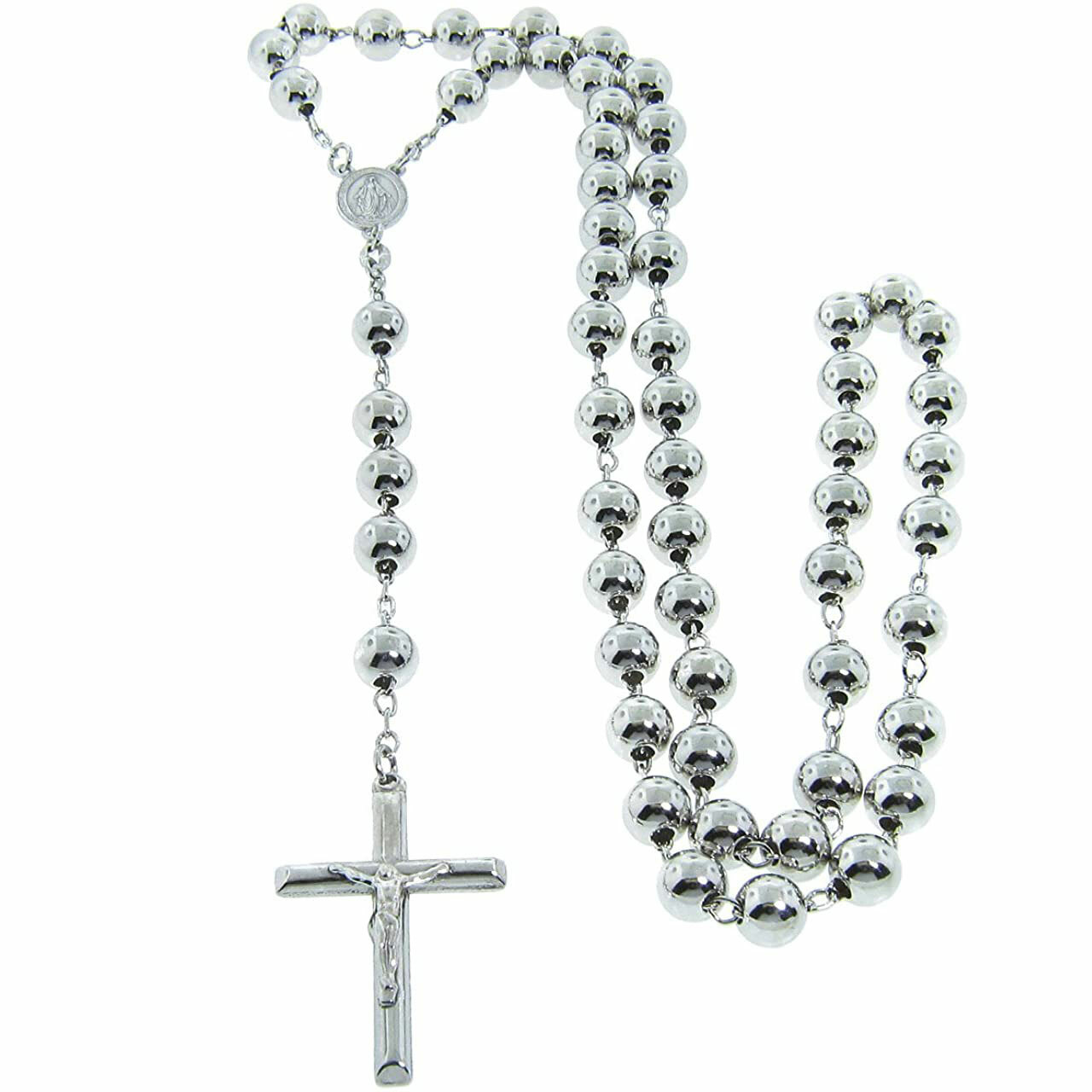 6mm 24″ Italian Rosary Cross Chain Necklace Real Solid 925 Sterling Silver