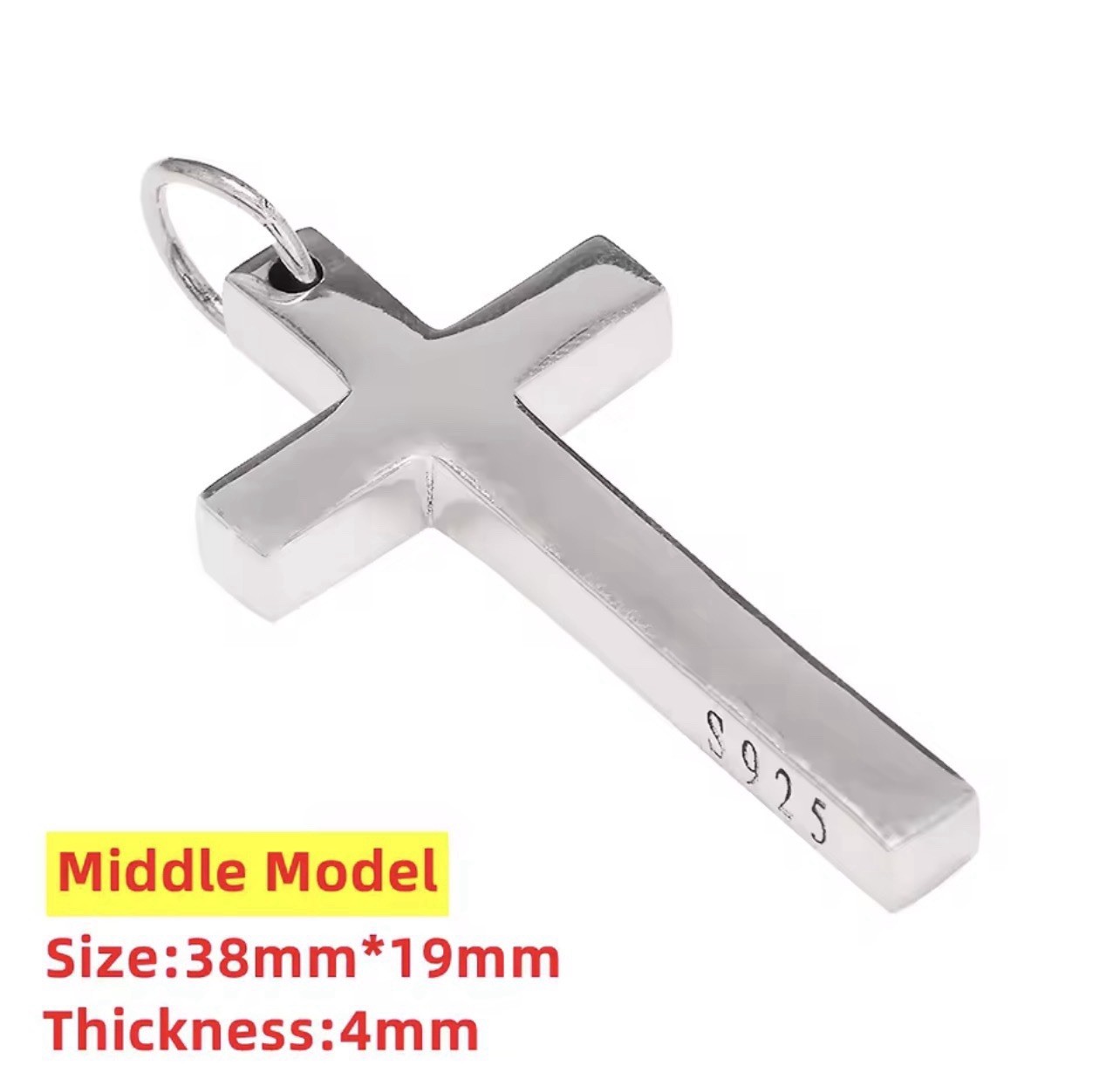 925 Sterling Silver Cross Pendant for Men and Women, 38 mm x 19 mm, 4 mm thick.