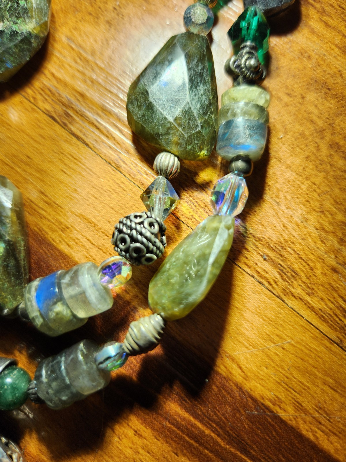 Hand Cut Rock Crystal Smoky Green Blue Quartz Necklace Sterling 925 Classy Beads