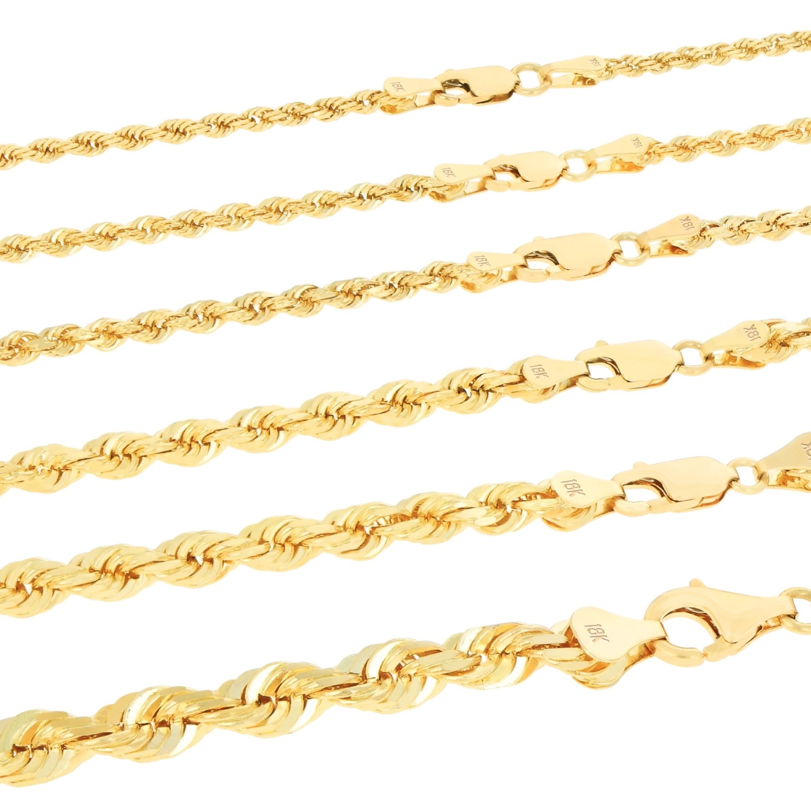 18k Yellow Gold Diamond Cut Rope Chain 2mm-5mm Necklace Mens Womens 16″- 28″