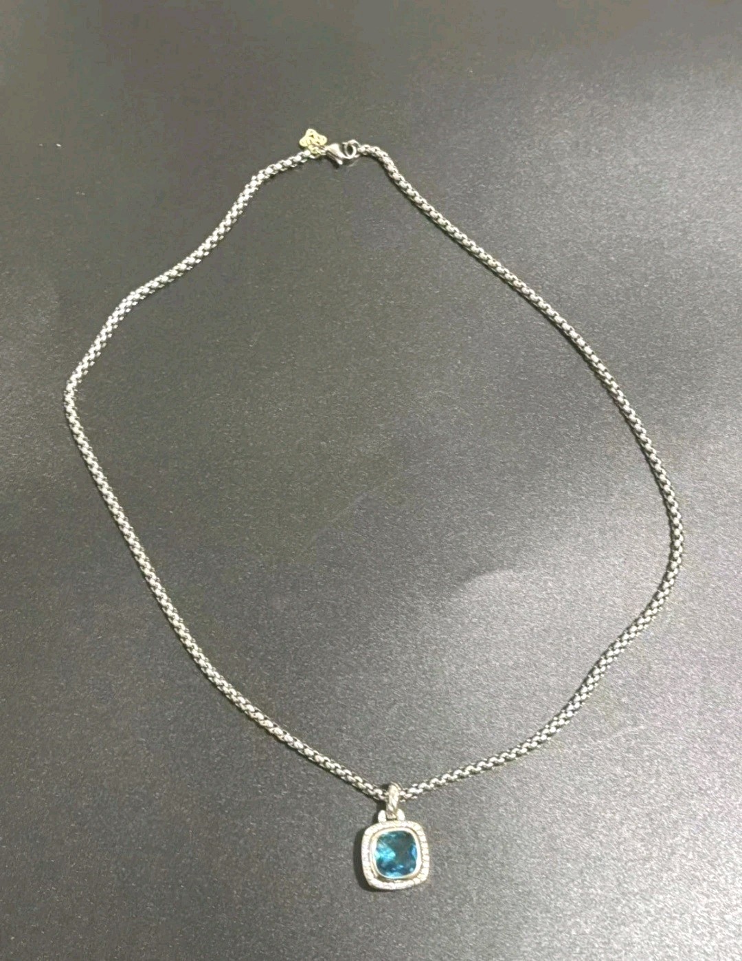 David Yurman Petite Albion Silver, Blue Topaz & Diamonds Pendant & Necklace 19″