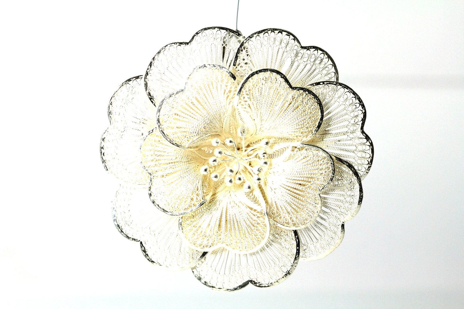 925 Sterling Silver Vintage Filigree Flower Large Brooch Pin 17.6 Grams PEN3911