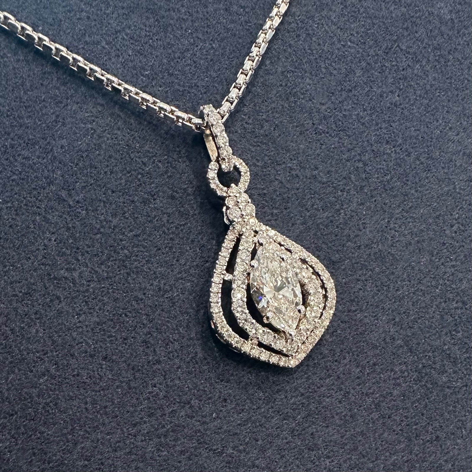 1.00 ct GIA SI1 / D Marquise Natural Diamond Set Into .77 tcw Pendant W Necklace