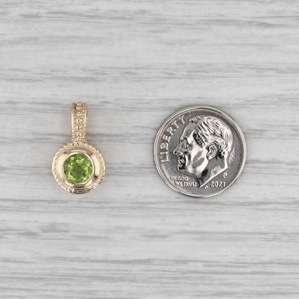 1.35ct Round Peridot Pendant 14k Yellow Gold Small Solitaire Drop