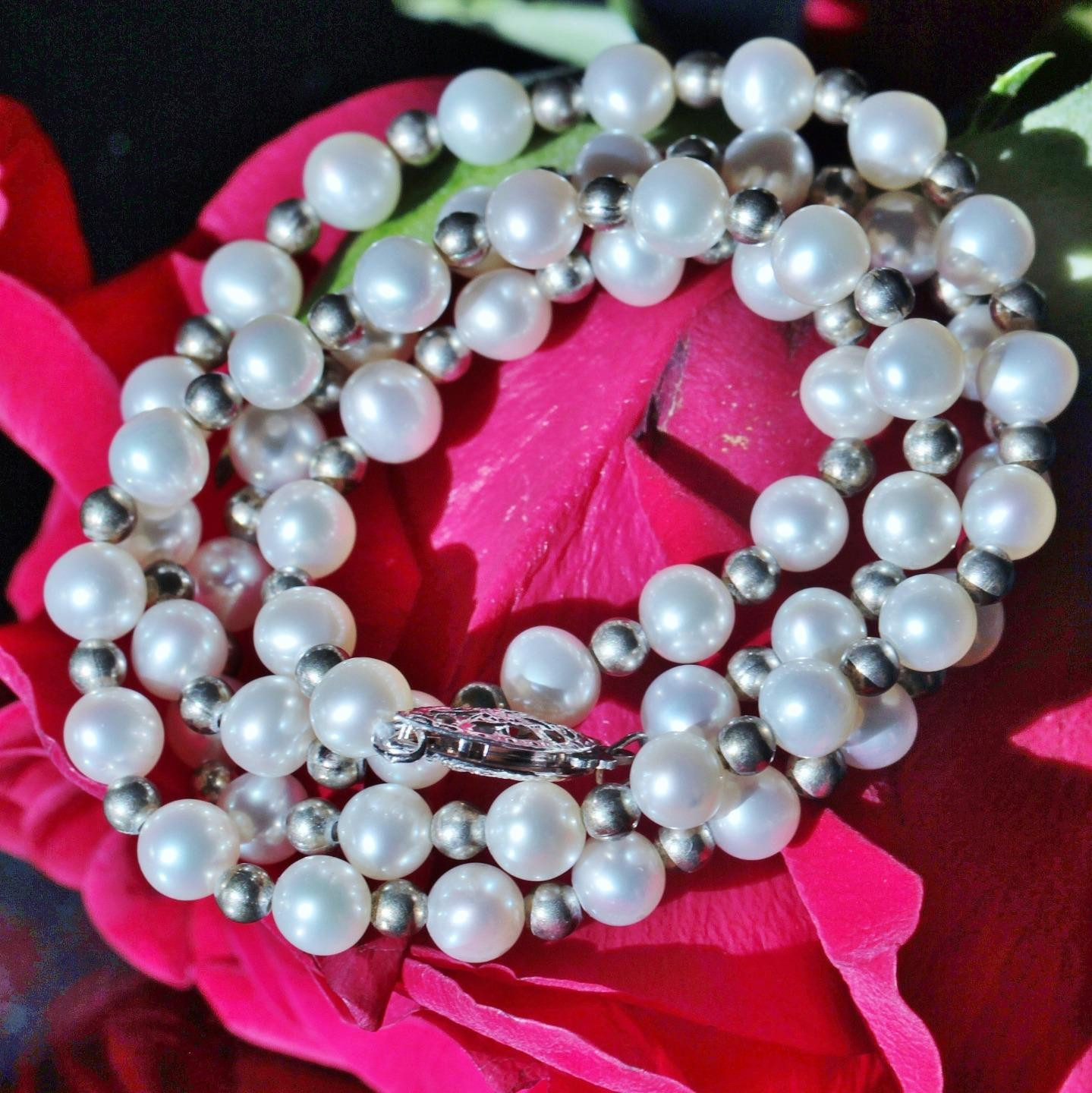 925 sterling silver 18.0″ necklace 5mm cultured pearl silver bead 13.6g