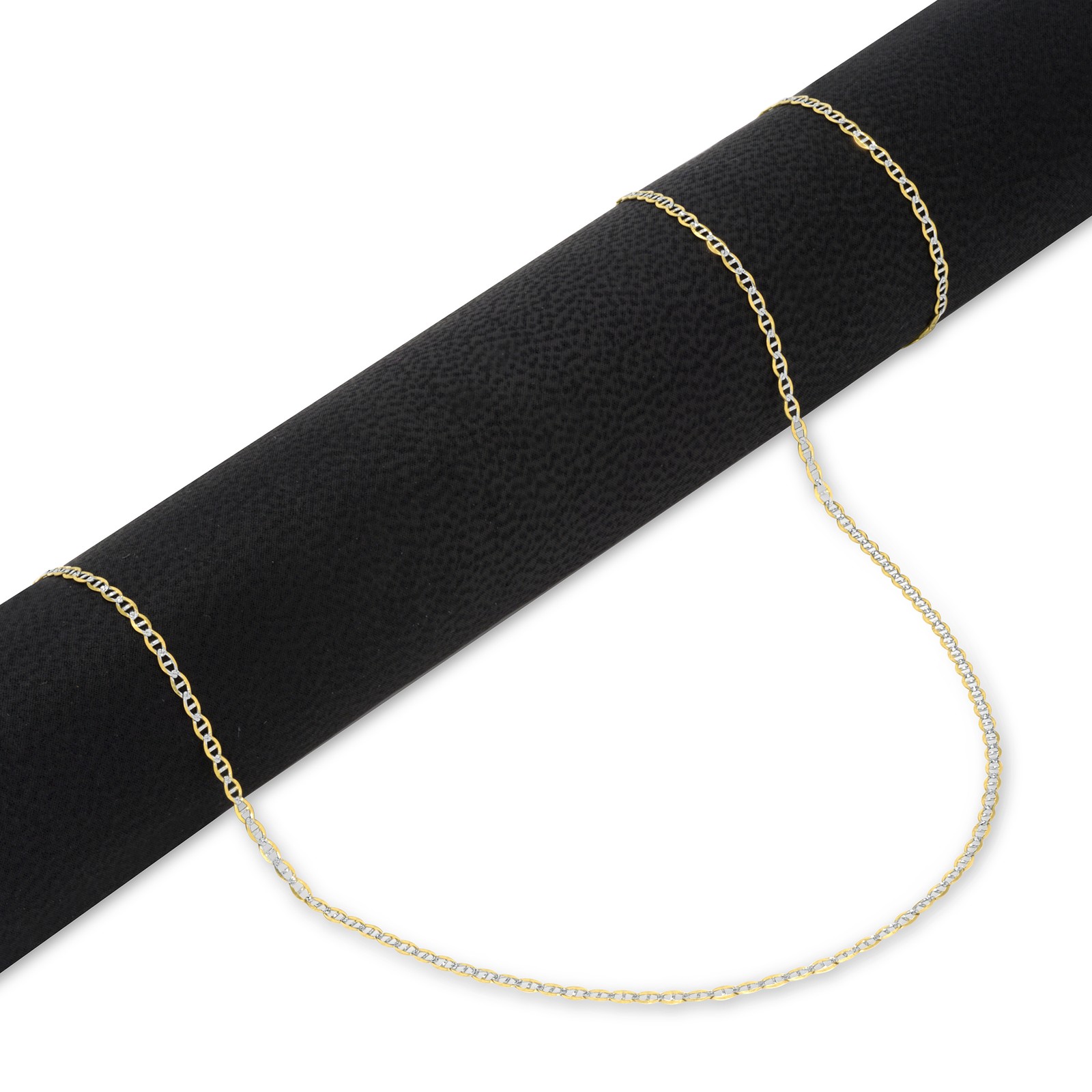 10K Yellow Gold Solid 1.5mm Pave Diamond Cut Mariner Anchor Chain Necklace 16″