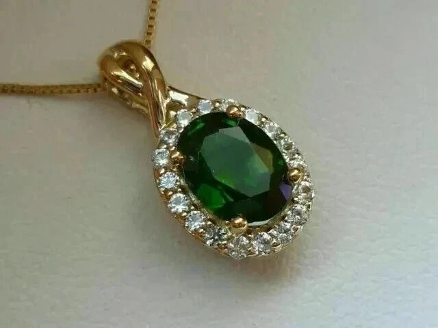 3Ct Oval Cut Lab Created Emerald & Diamond Halo Pendant 14K Yellow Gold Plated