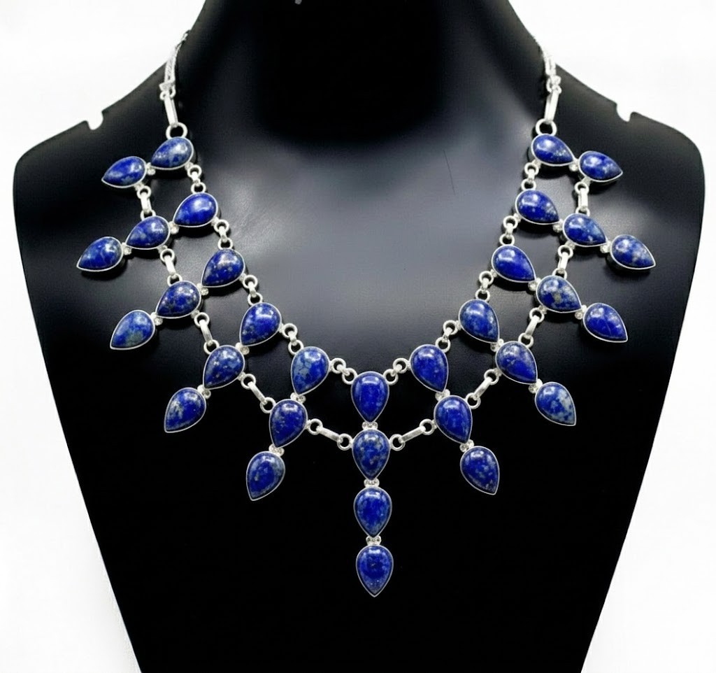 Natural Lapis Lazuli Gemstone Necklace 925 Sterling Silver Handmade Jewelry S-18