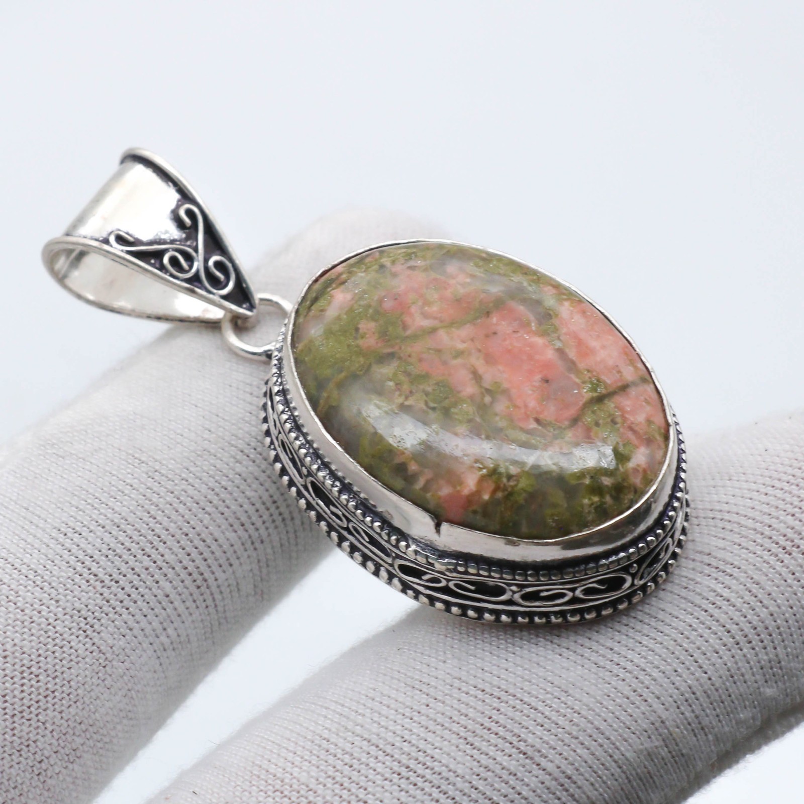 Natural Unakite Gemstone Pendant 925 Sterling Silver Jewelry Size 1.58″