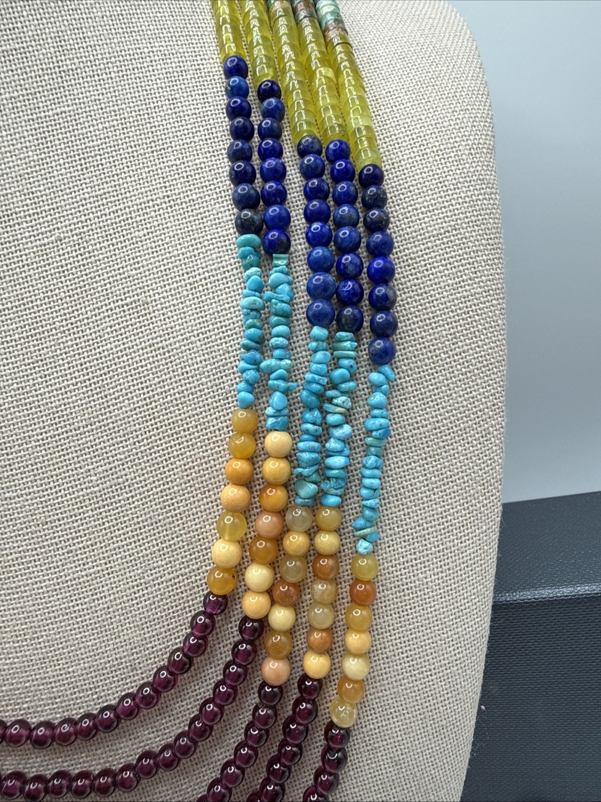 Jay King Natural Multi Gemstone 5 Strand 925 Beaded Waterfall Necklace
