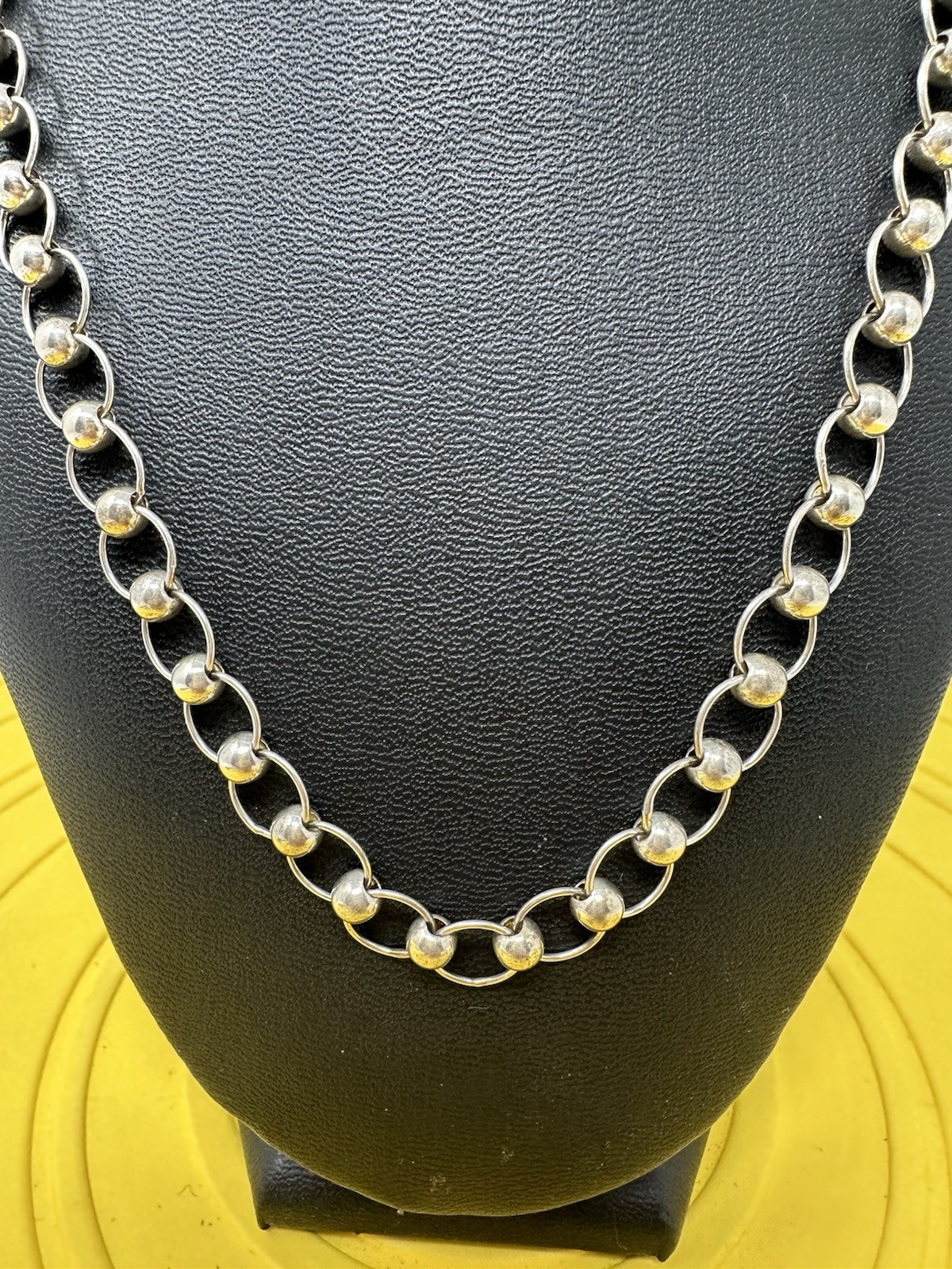 Sterling Silver Milor Rolo Bead & Circle Chain Choker Necklace Modern 20g 19 In