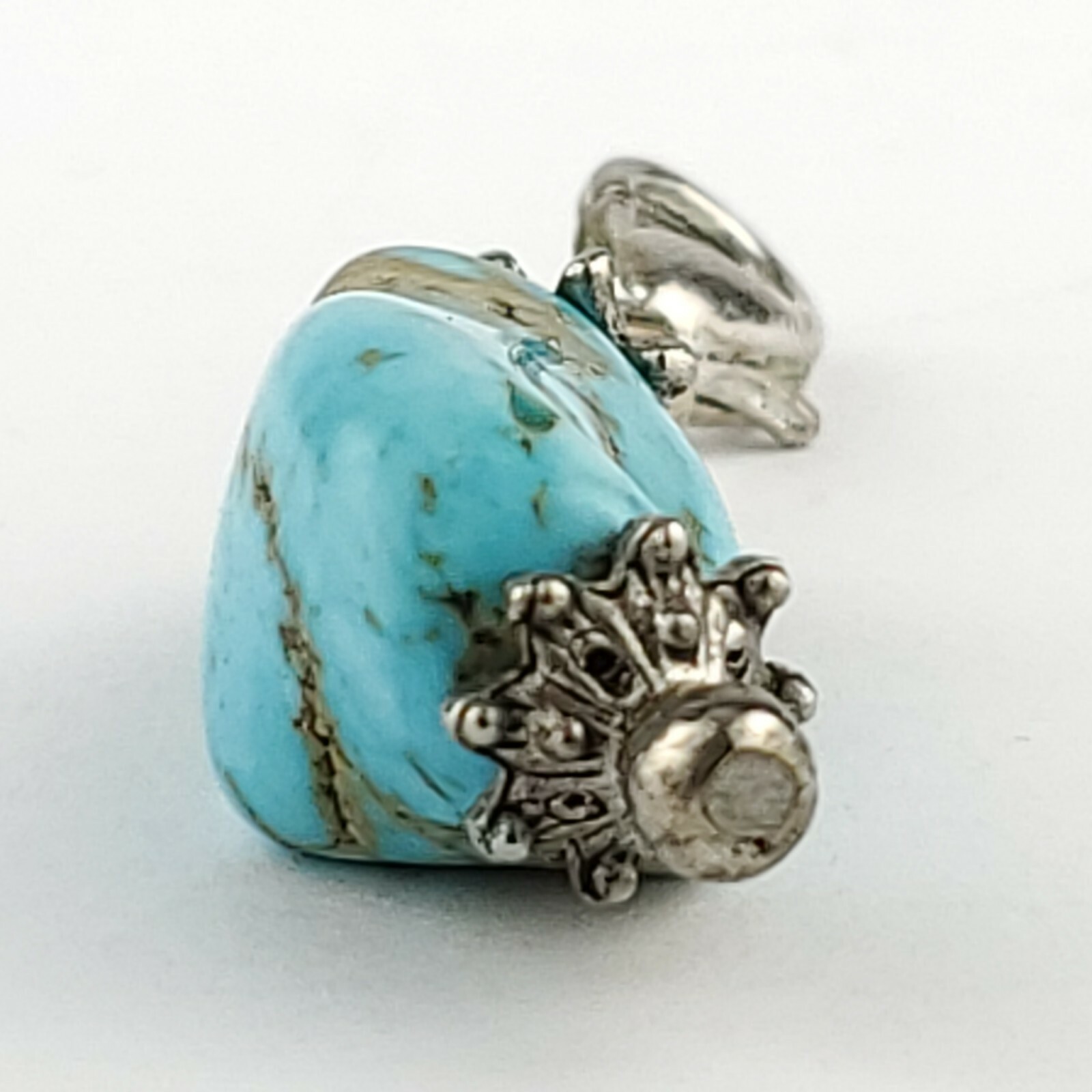 Handmade Turquoise Stone Nugget Charm Pendant Silver Tone Metal Lobster Clasp 2″