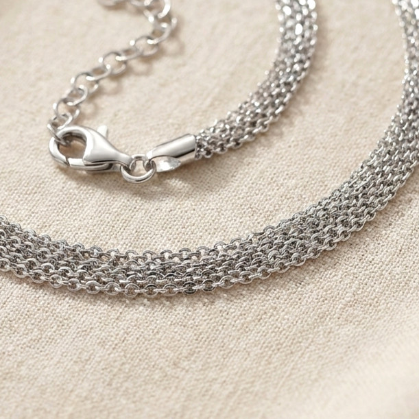 Solid 925 Sterling Silver Brilliantina Multi Strand Cable Chain Italian Necklace