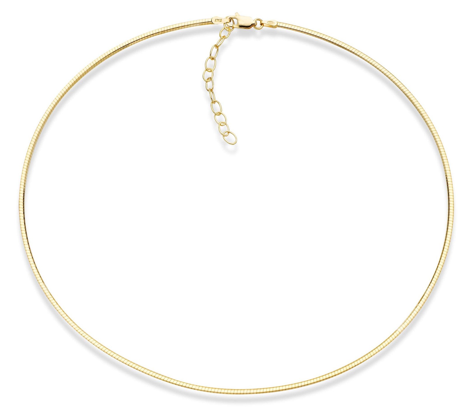 2mm 18K Gold Plated Sterling Silver Omega Snake Chain Necklace For Women