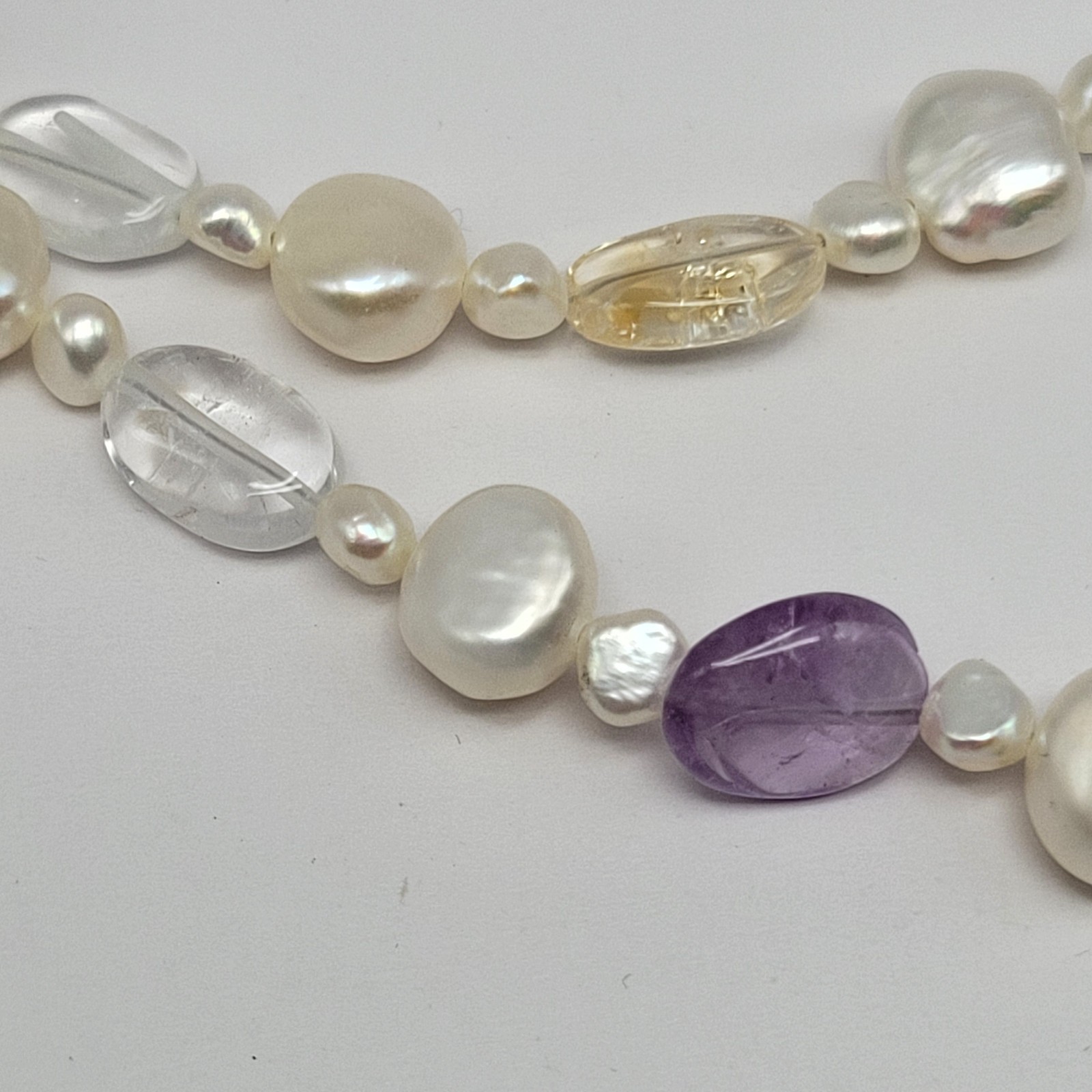 Sterling Silver Keshi Baroque Freshwater Pearl Amethyst Citrine Necklace ~ 16″