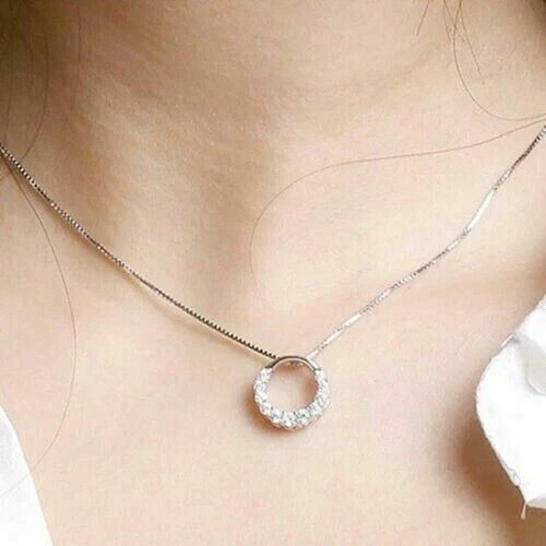 1.20 Ct Round Cut Lab Created Diamond Circle Pendant 14K White Gold Plated