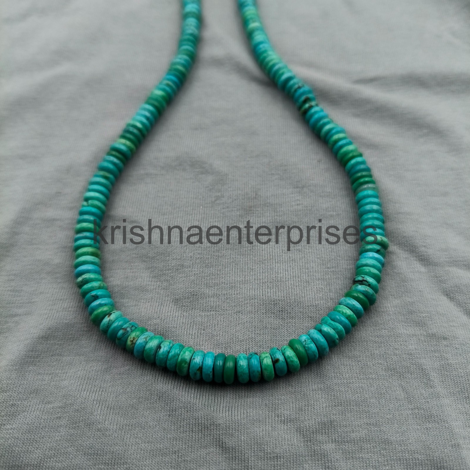 Handmade Arizona Turquoise Rondelle Necklace | 6mm Smooth Gemstone Beads | Ster
