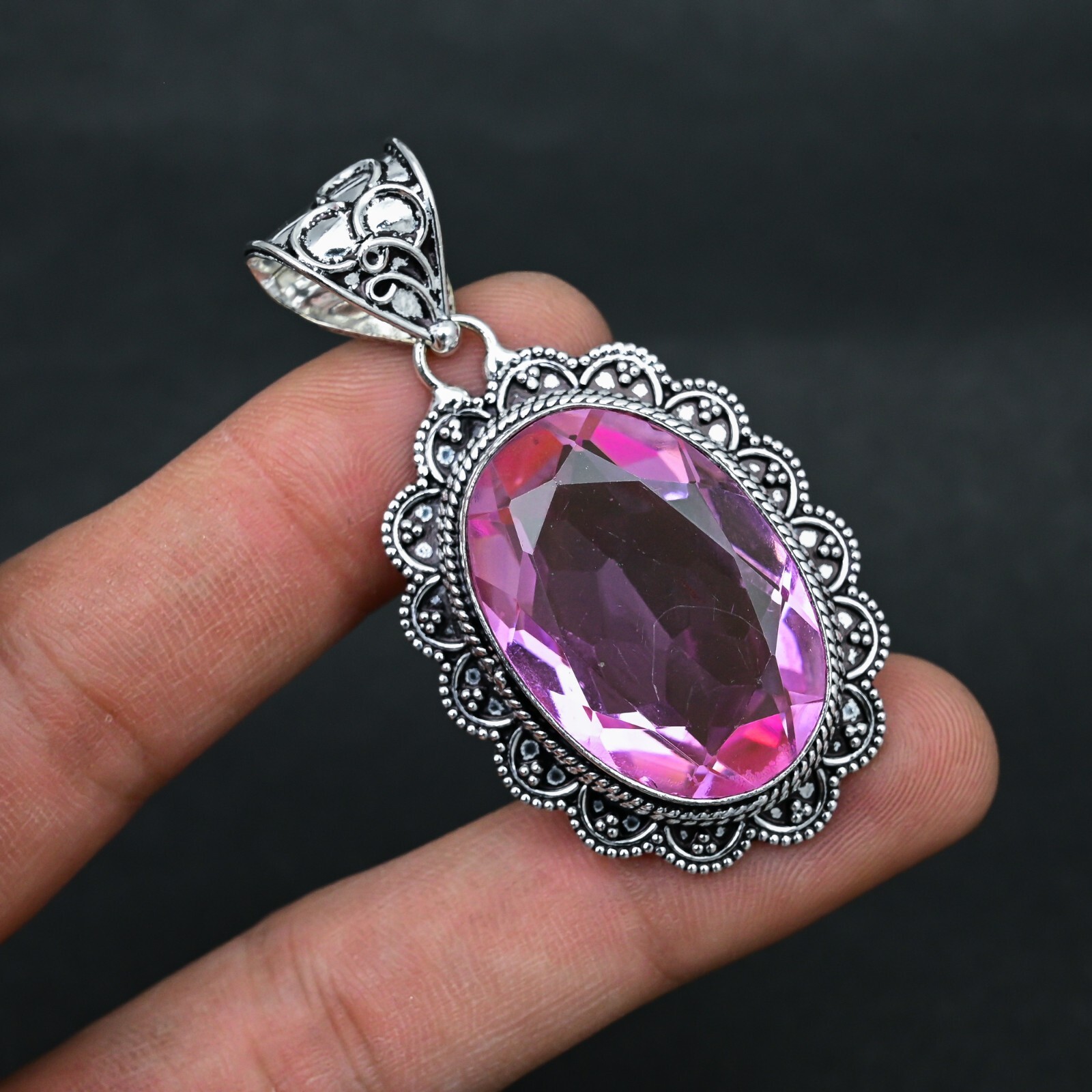 Pink kunzite Gemstone 925 Sterling Silver Pendant Handmade Fine Jewelry Gift For