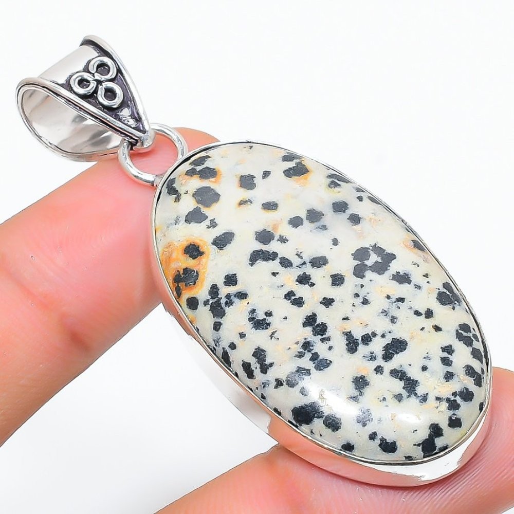 Dalmation Jasper Gemstone 925 Sterling Silver Gift Jewelry Pendant 2.36″ O937