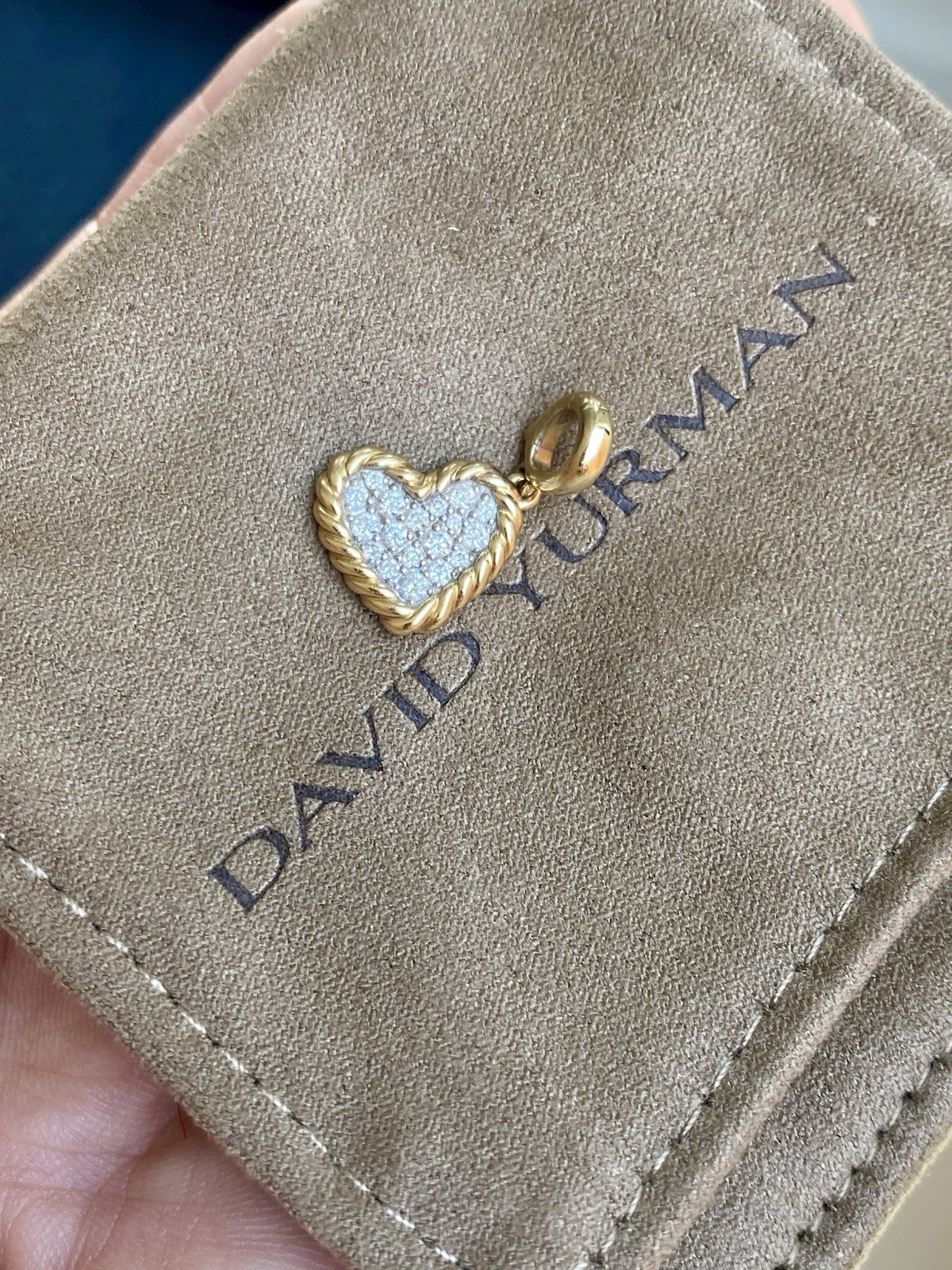 David Yurman 18K Yellow Gold Diamond Heart Amulet Charm Pendant 11mm $1450+ Exc