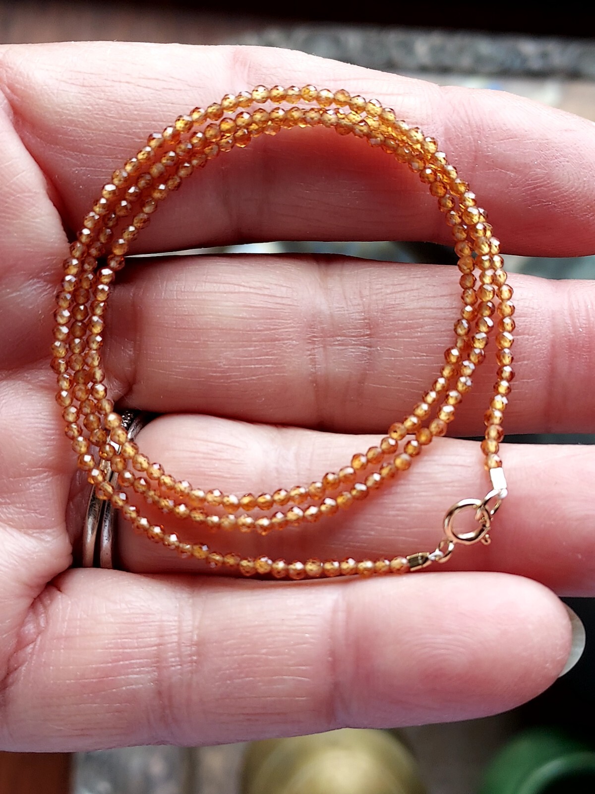 Rare 17” orange Spessartine garnet necklace beads with 14 k spring lock
