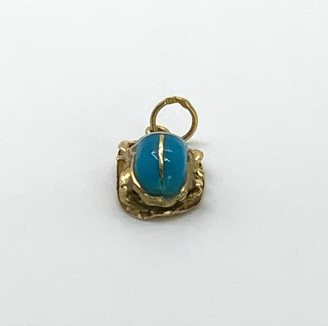 18K Yellow Gold Egyptian Revival Turquoise Scarab Beetle Pendant