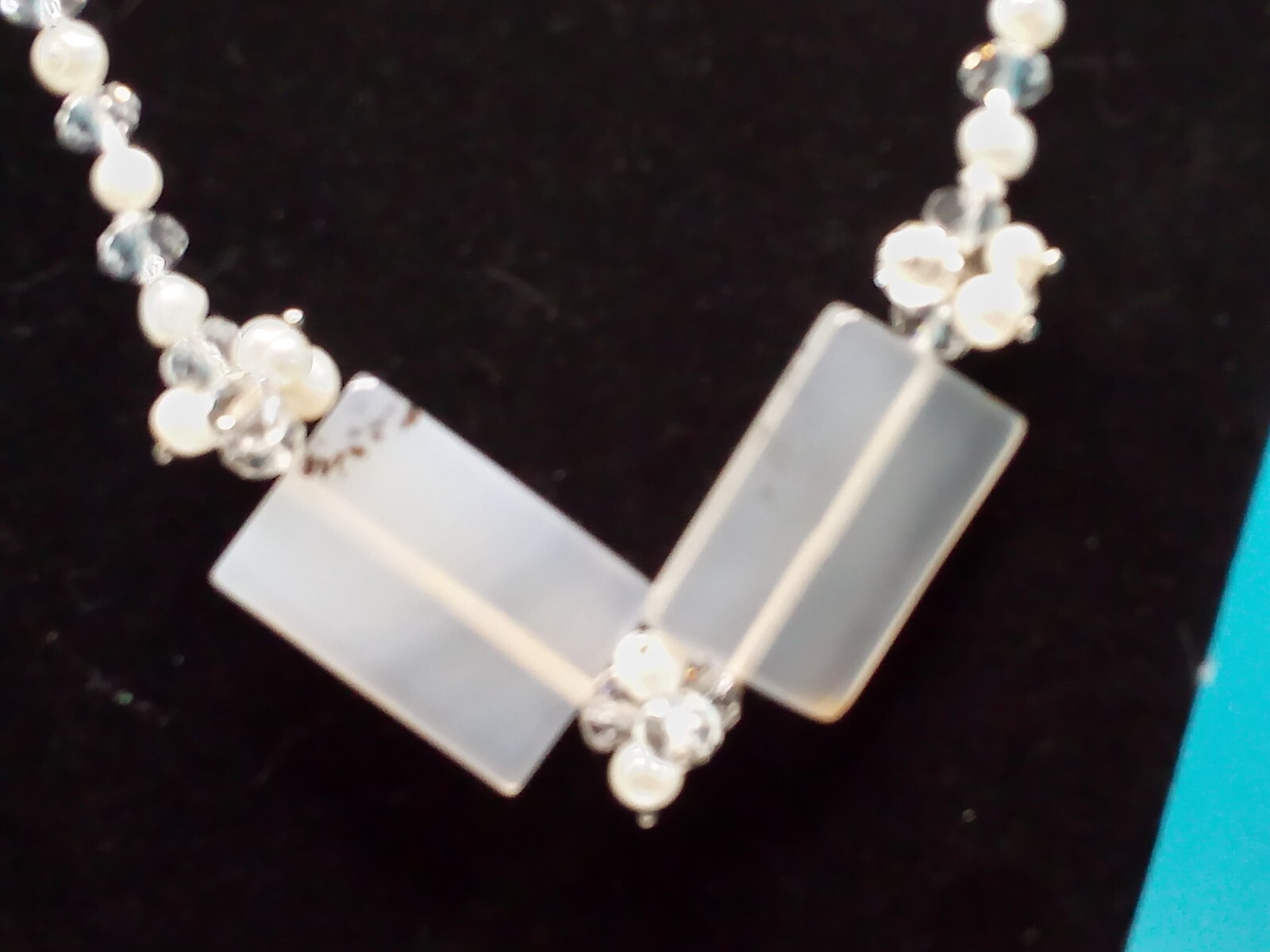 Genuine Pearl and Crystal Necklace with a Rectangular Quartz Pendant, 32in.