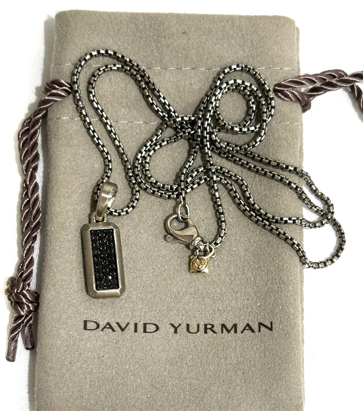 DAVID YURMAN MINI STREAMLINE AMULET 925/585 WITH BLACK PAVE DIAMONDS NECKLACE