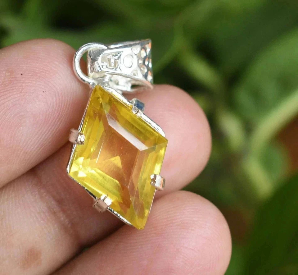 A++ Natural 20 Ct Yellow Sapphire Fancy Cut 925 Solid Silver Pendant Gemstone