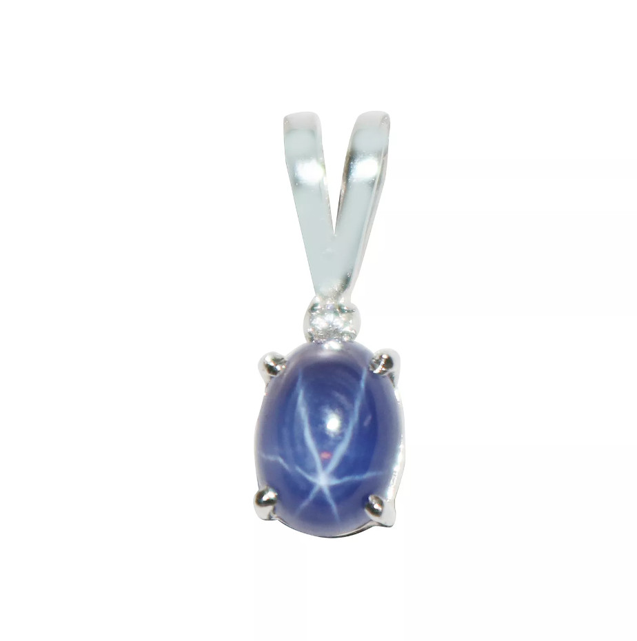 Natural Oval Cut 6 Rays Star Blue Sapphire Gemstone 925 Sterling Silver Pendant