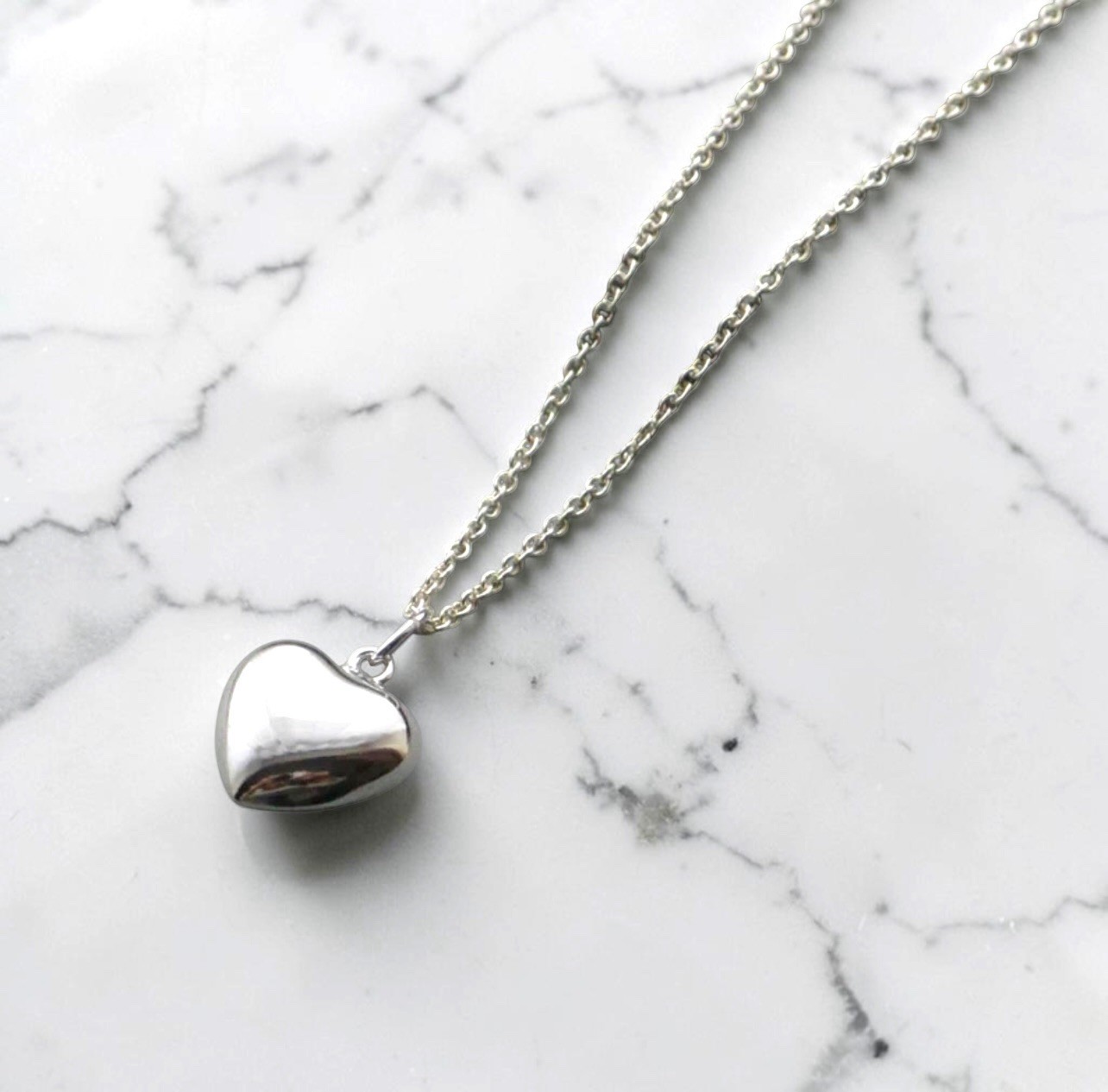 925 Solid Sterling Silver Puffed Heart Pendant Necklace Made In Italy – 18″