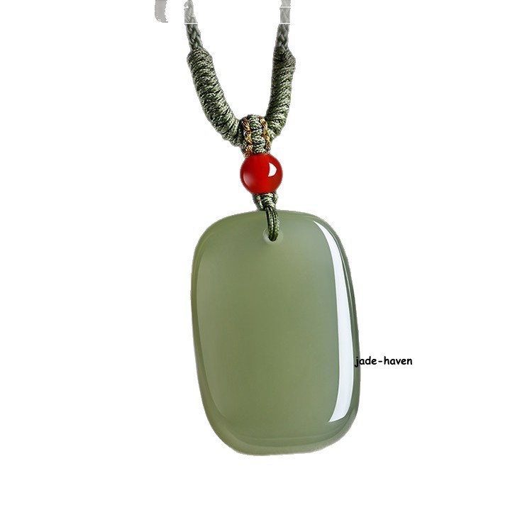 Genuine Hetian Jade Plain Pendant Necklace Lucky Safety Amulet Unisex Jade Jewel