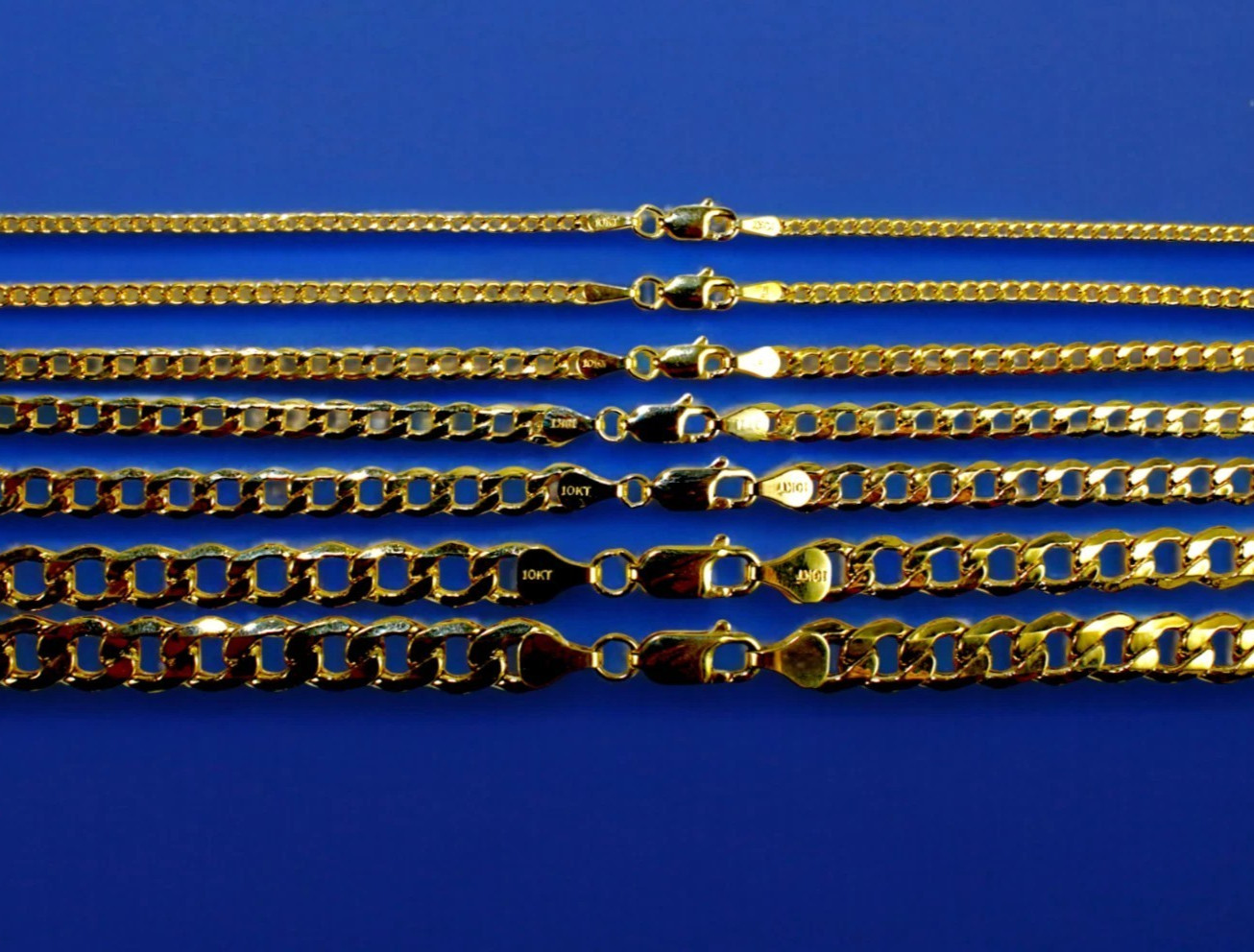 10K Yellow Gold 2mm-8mm Curb Cuban Necklace Bracelet Chain Real Gold 7″-30″