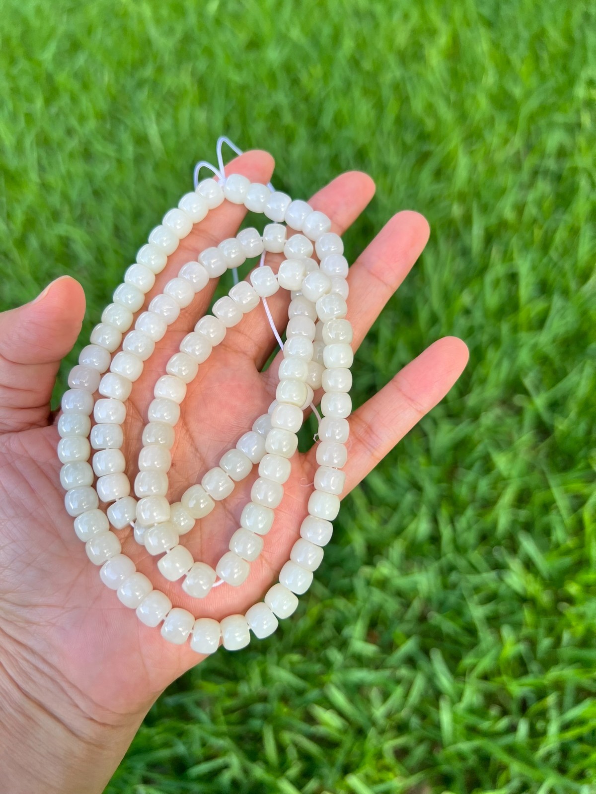 Creamy Genuine 100% Natural Nephrite Jade 7.8x6mm Bead 25.5″ Necklace B01 3
