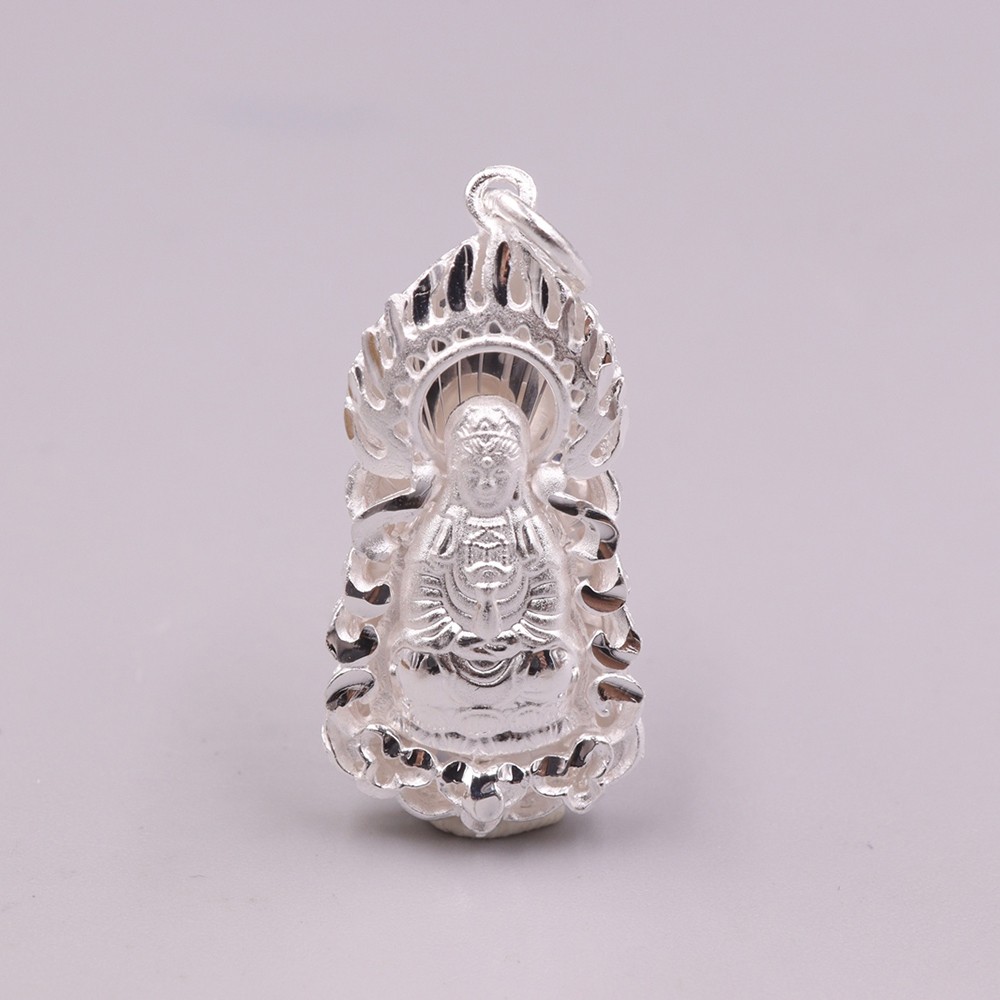 Pure S999 Fine Silver 999 Men Women Blessing Kwanyin Pendant 5g 32*14mm