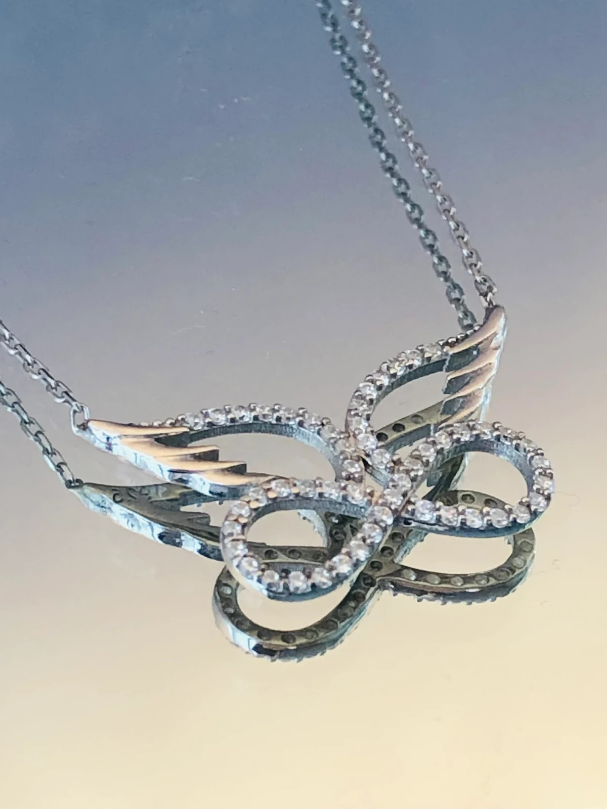 Angel Wing Moissanite Infinity Necklace – 925 Sterling Silver Eternity Pendant