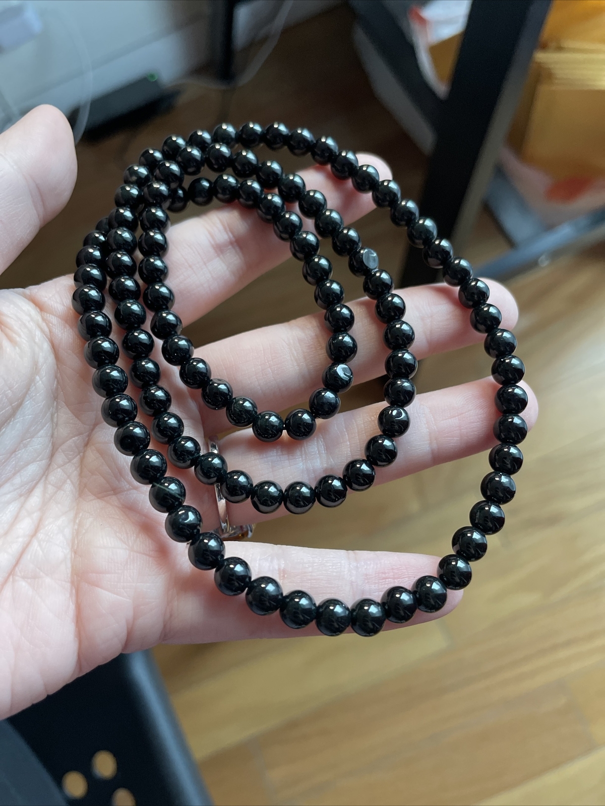 untreated Myanmar Grade A Black Jadeite Long Beaded Necklace 6.2 Mm 6 Mm