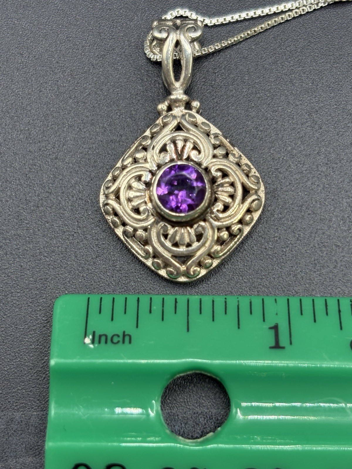 24″ Sterling Silver Amethyst Pendant 9 Grams 925 D7