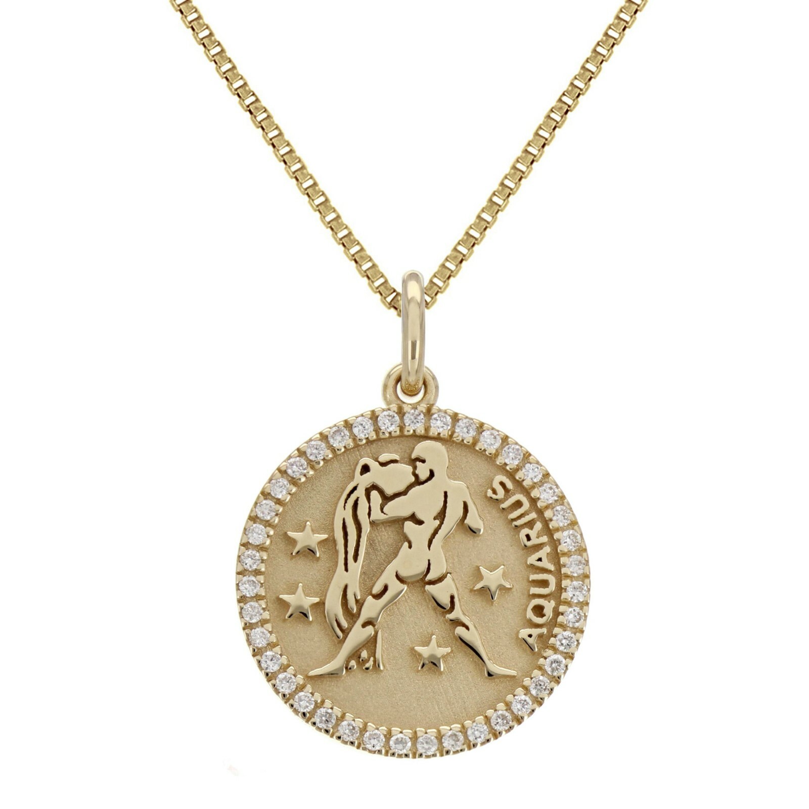 14k Yellow White or Rose Gold Diamond Zodiac Sign Pendant Necklace 18″