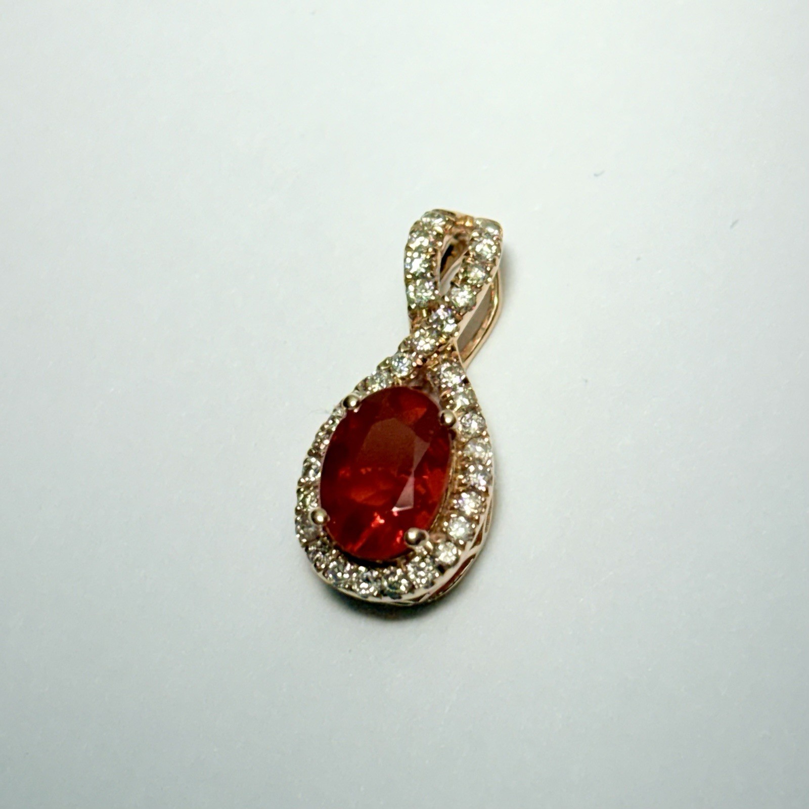 GG Certified 14K Yellow Gold 0.55ct Fire Opal 0.17ctw Diamond Pendant 0.93g